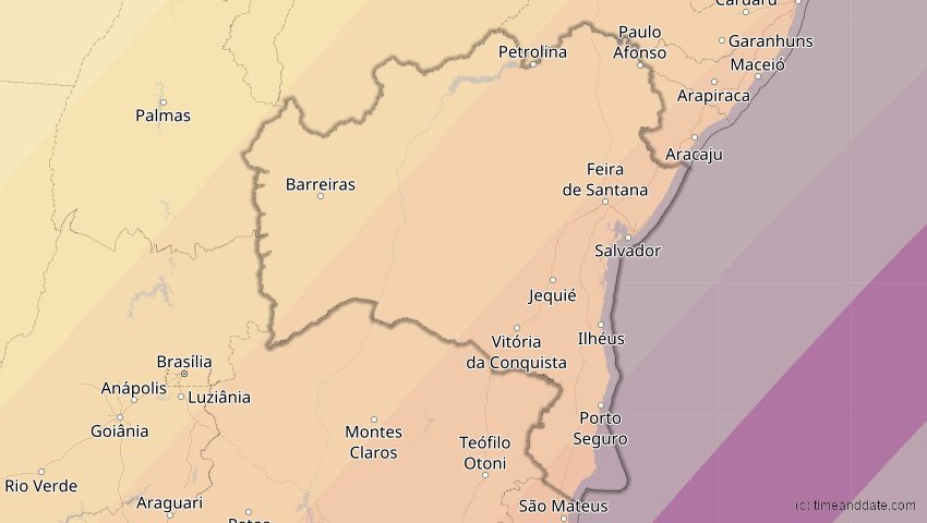 A map of Bahia, Brazil, showing the path of the Feb 6, 2027 Annular Solar Eclipse