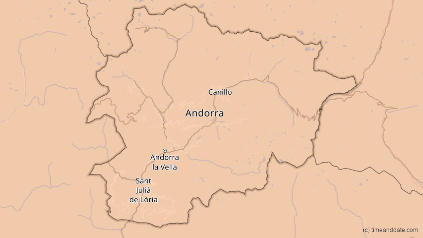 A map of Andorra, showing the path of the Aug 2, 2027 Total Solar Eclipse