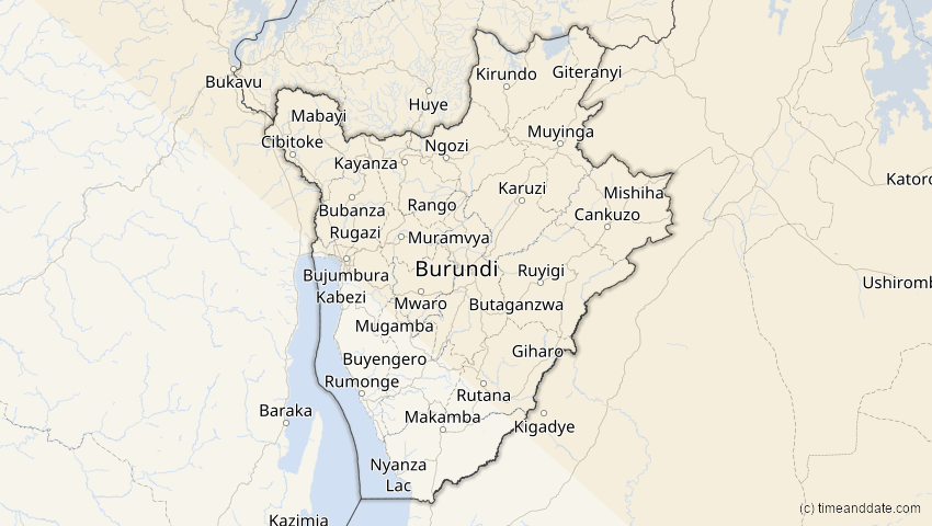 A map of Burundi, showing the path of the 2. Aug 2027 Totale Sonnenfinsternis