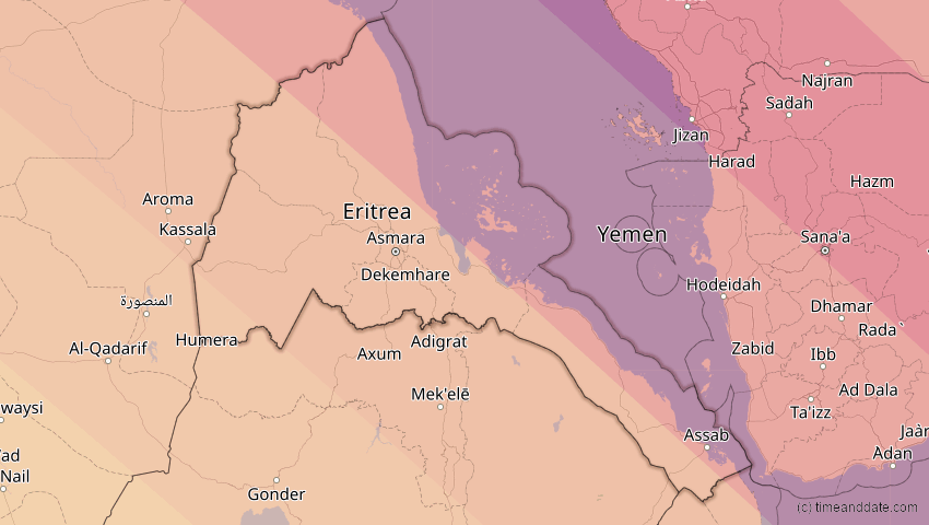 A map of Eritrea, showing the path of the 2. Aug 2027 Totale Sonnenfinsternis