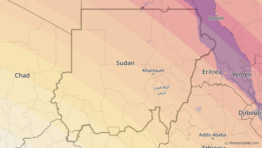 A map of Sudan, showing the path of the 2. Aug 2027 Totale Sonnenfinsternis