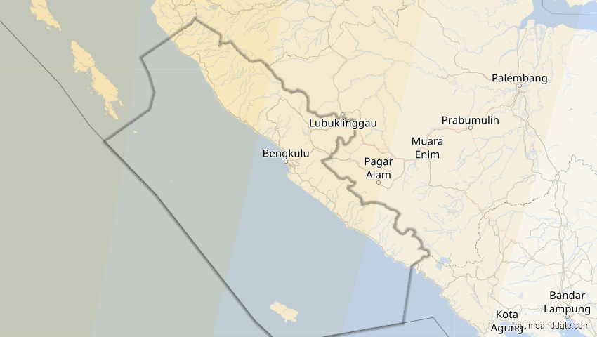 A map of Bengkulu, Indonesia, showing the path of the Aug 2, 2027 Total Solar Eclipse