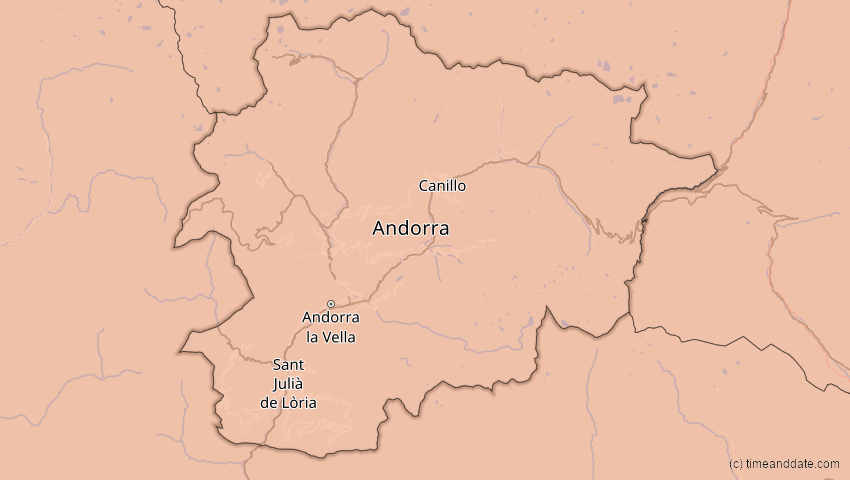 A map of Andorra, showing the path of the Jan 26, 2028 Annular Solar Eclipse