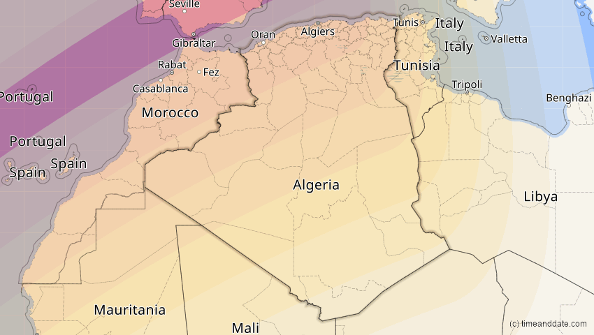 A map of Algerien, showing the path of the 26. Jan 2028 Ringförmige Sonnenfinsternis