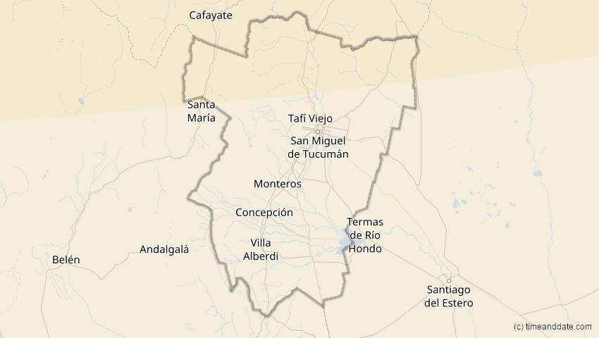A map of Tucumán, Argentina, showing the path of the Jan 26, 2028 Annular Solar Eclipse