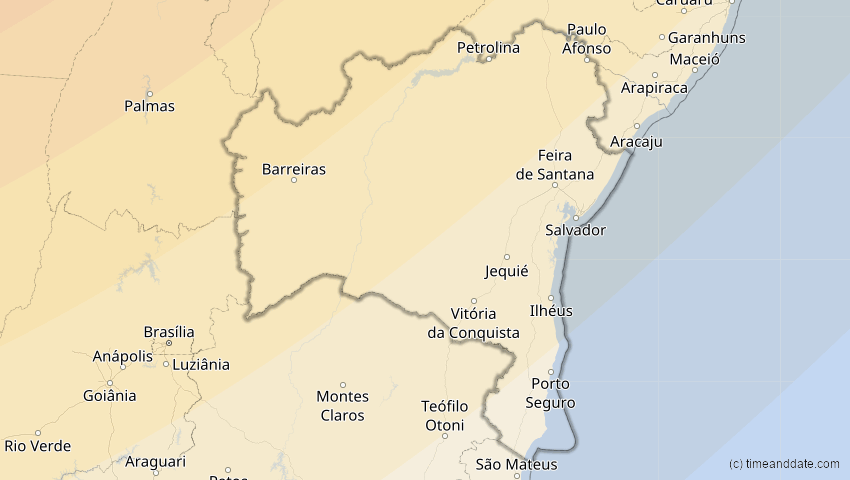 A map of Bahia, Brazil, showing the path of the Jan 26, 2028 Annular Solar Eclipse