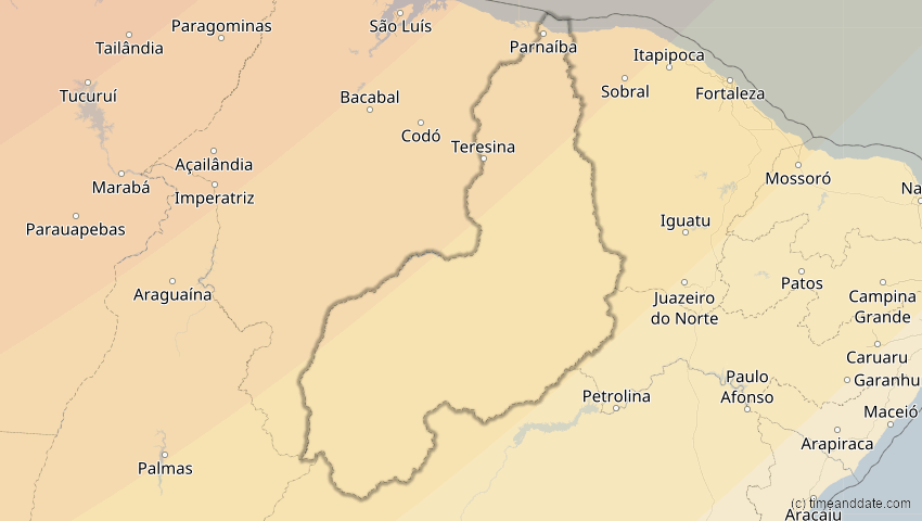 A map of Piauí, Brazil, showing the path of the Jan 26, 2028 Annular Solar Eclipse