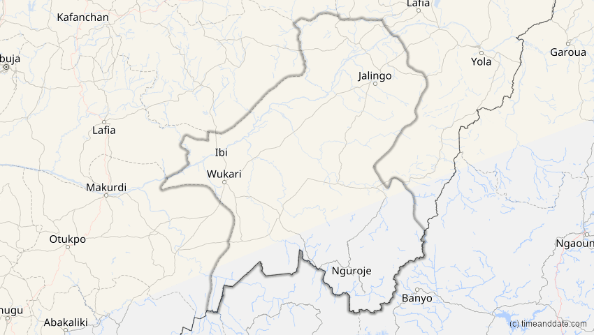 A map of Taraba, Nigeria, showing the path of the Jan 26, 2028 Annular Solar Eclipse