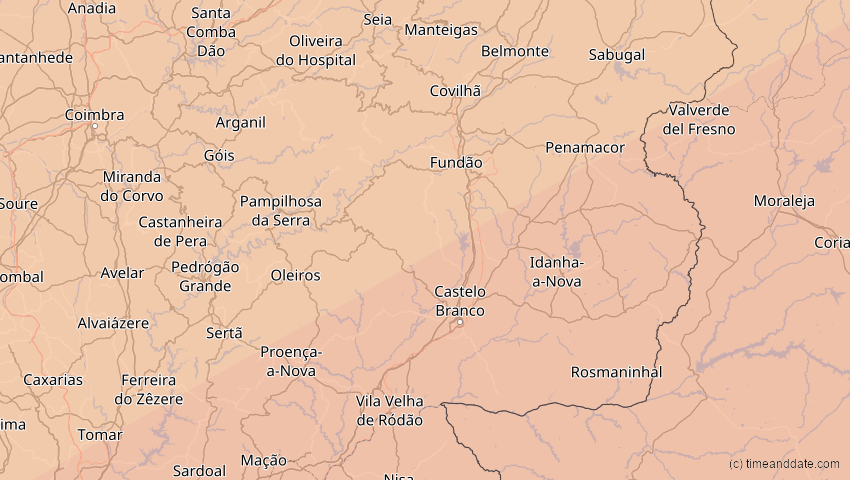 A map of Castelo Branco, Portugal, showing the path of the Jan 26, 2028 Annular Solar Eclipse