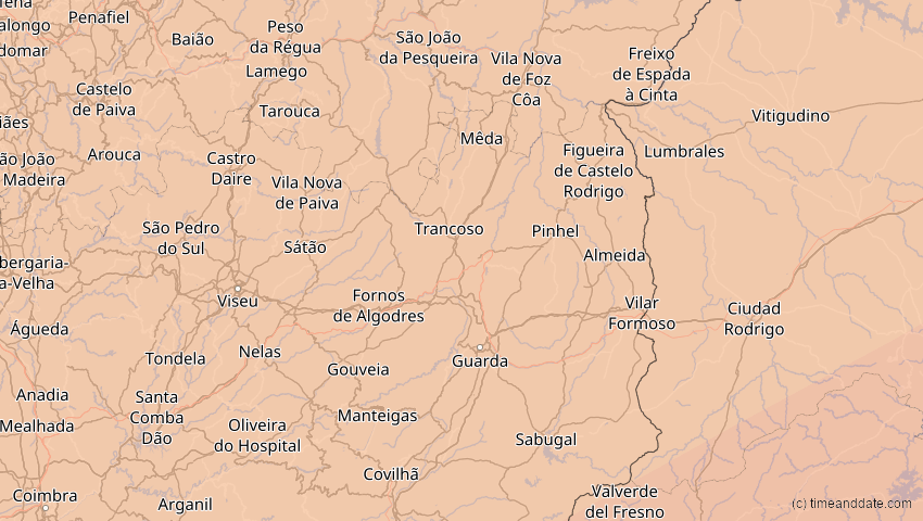 A map of Guarda, Portugal, showing the path of the Jan 26, 2028 Annular Solar Eclipse
