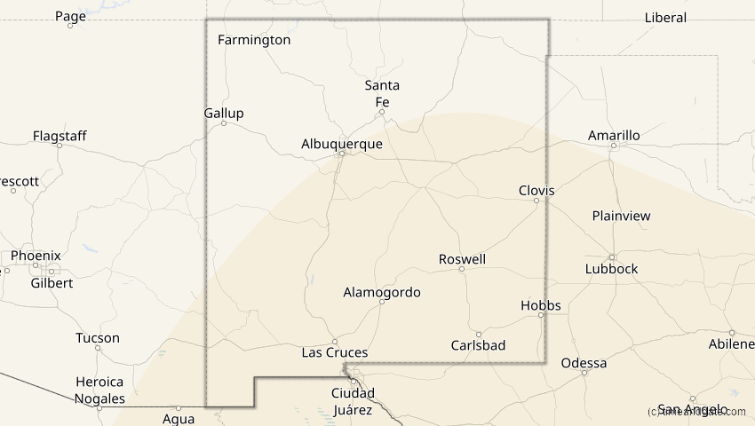 A map of New Mexico, United States, showing the path of the Jan 26, 2028 Annular Solar Eclipse