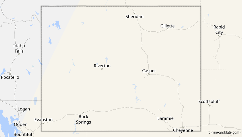 A map of Wyoming, USA, showing the path of the 26. Jan 2028 Ringförmige Sonnenfinsternis