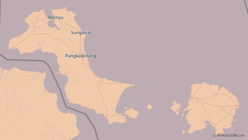 A map of Bangka-Belitung, Indonesia, showing the path of the Jul 22, 2028 Total Solar Eclipse