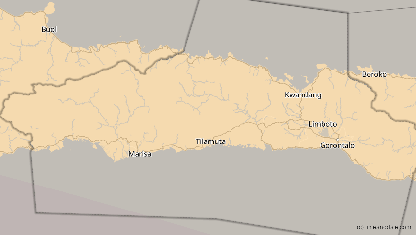 A map of Gorontalo, Indonesia, showing the path of the Jul 22, 2028 Total Solar Eclipse