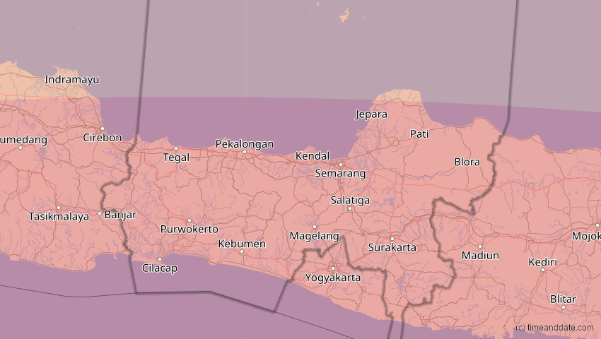 A map of Central Java, Indonesia, showing the path of the Jul 22, 2028 Total Solar Eclipse