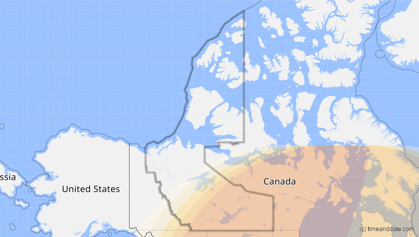 A map of Northwest Territories, Canada, showing the path of the Jan 14, 2029 Partial Solar Eclipse