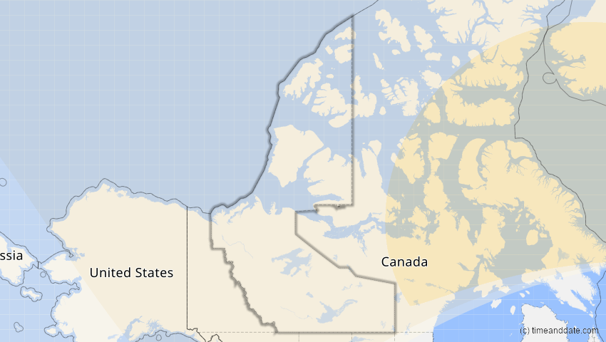 A map of Northwest Territories, Canada, showing the path of the Jun 11, 2029 Partial Solar Eclipse