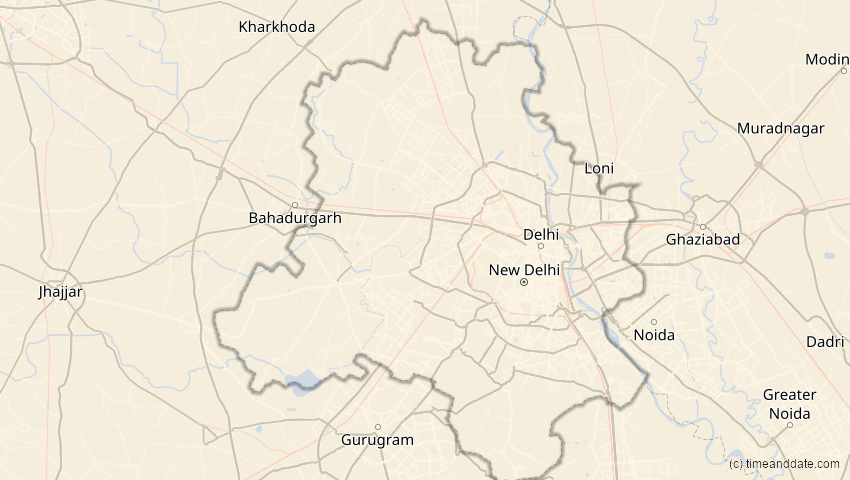 A map of Delhi, India, showing the path of the Jun 1, 2030 Annular Solar Eclipse
