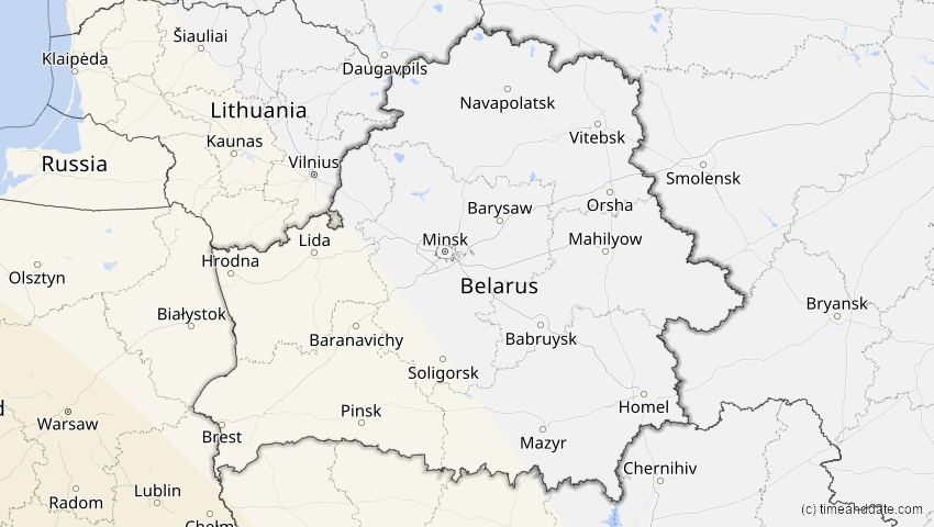 A map of Belarus, showing the path of the Jan 5, 2038 Annular Solar Eclipse