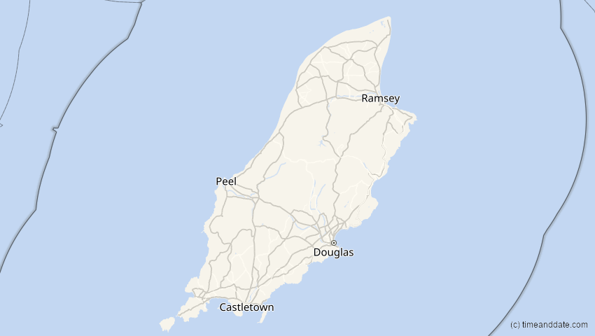 A map of Isle of Man, showing the path of the Jan 5, 2038 Annular Solar Eclipse