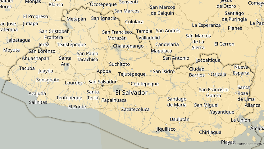 A map of El Salvador, showing the path of the Jan 5, 2038 Annular Solar Eclipse
