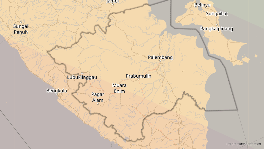 A map of Sumatera Selatan, Indonesien, showing the path of the 26. Dez 2038 Totale Sonnenfinsternis