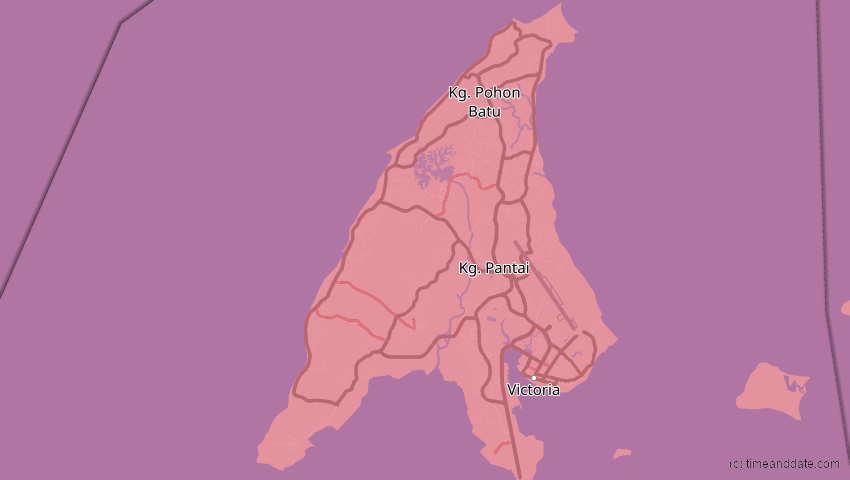 A map of Labuan, Malaysia, showing the path of the 20. Apr 2042 Totale Sonnenfinsternis