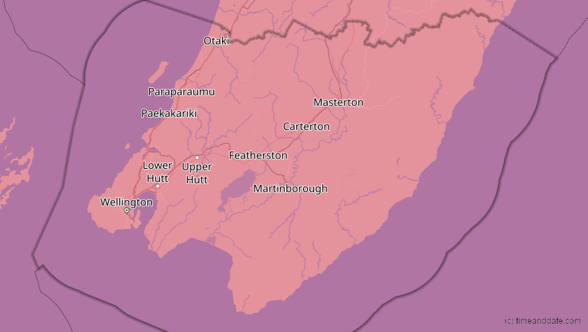 A map of Wellington, Neuseeland, showing the path of the 17. Feb 2045 Ringförmige Sonnenfinsternis