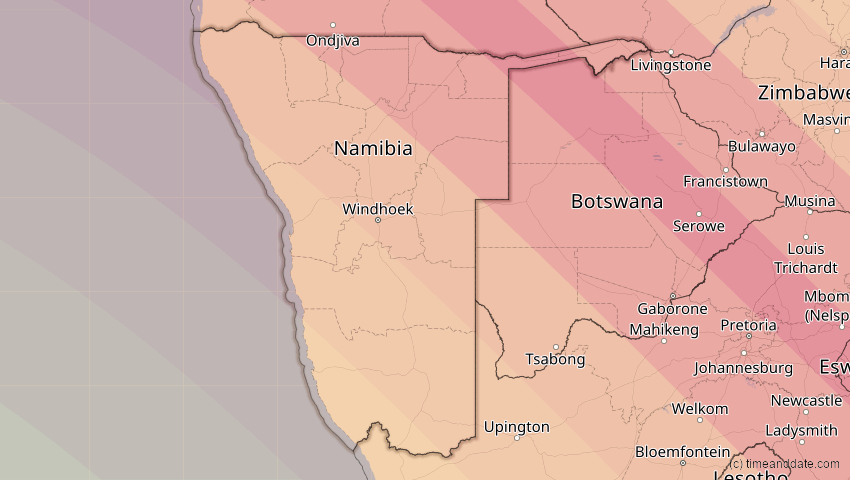 A map of Namibia, showing the path of the Aug 2, 2046 Total Solar Eclipse