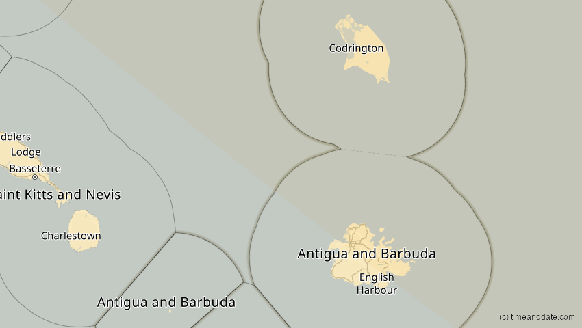 A map of Antigua and Barbuda, showing the path of the May 1, 2079 Total Solar Eclipse