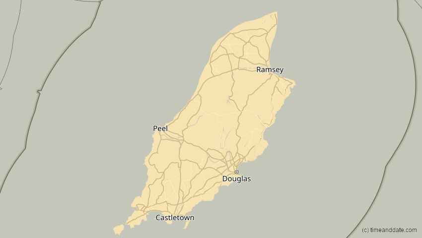 A map of Isle of Man, showing the path of the May 1, 2079 Total Solar Eclipse