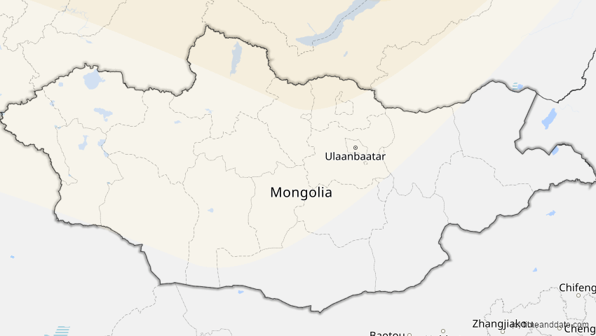A map of Mongolia, showing the path of the May 1, 2079 Total Solar Eclipse