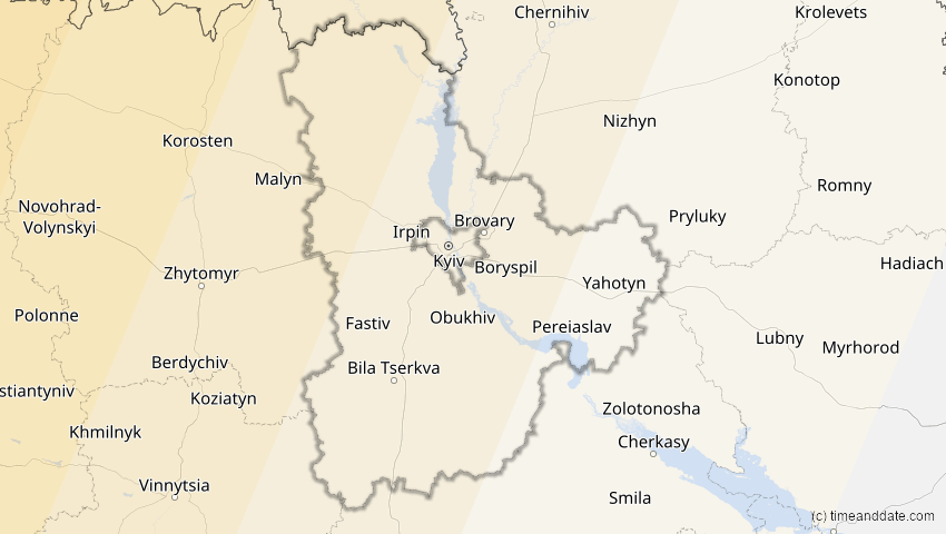 A map of Kiev, Ukraina, showing the path of the 13. sep 2080 Delvis solformørkelse