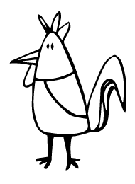 Black and white illustration of a rooster