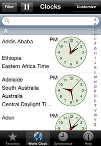 Screenshot showing World Clocks