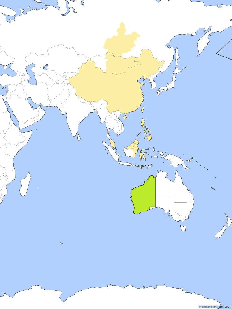 Time zone map of AWST