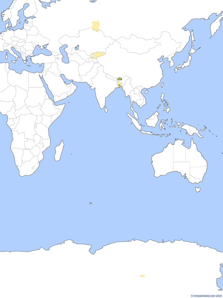 Time zone map of BTT