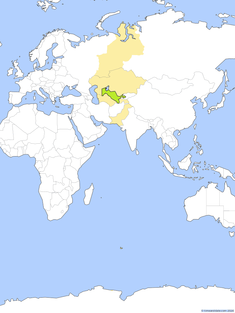 Time zone map of UZT