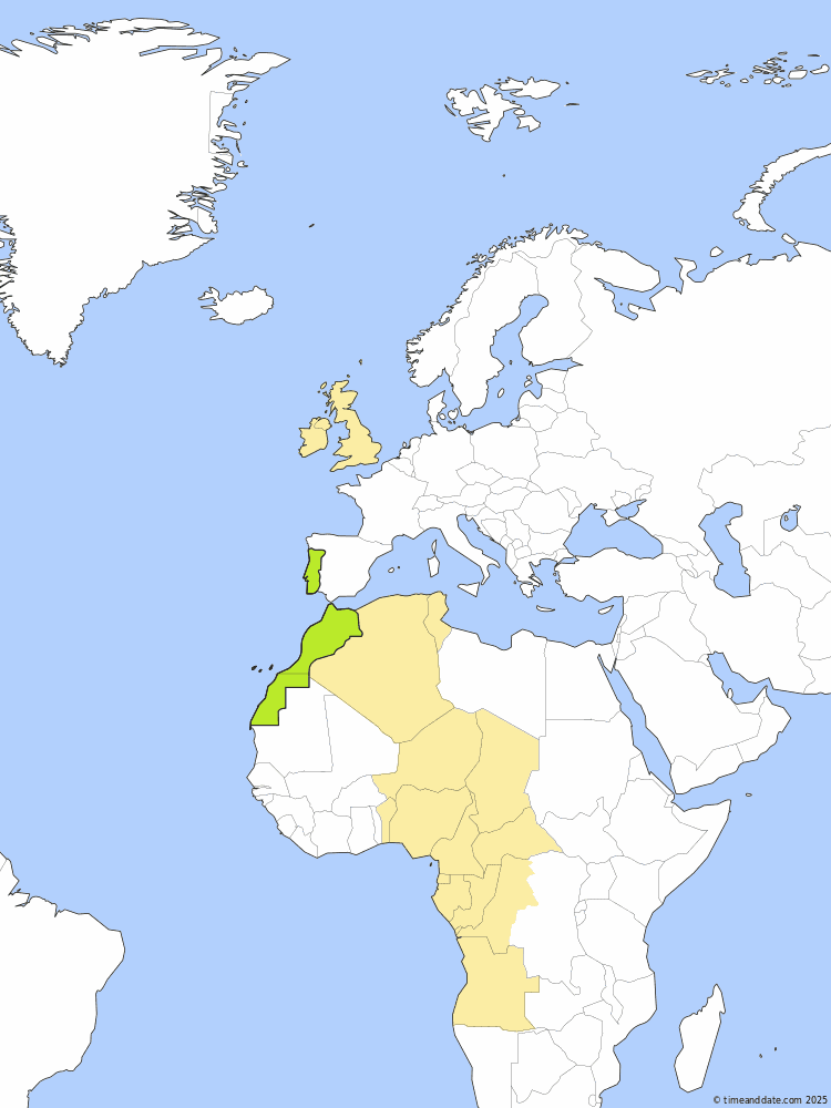Time zone map of WEST