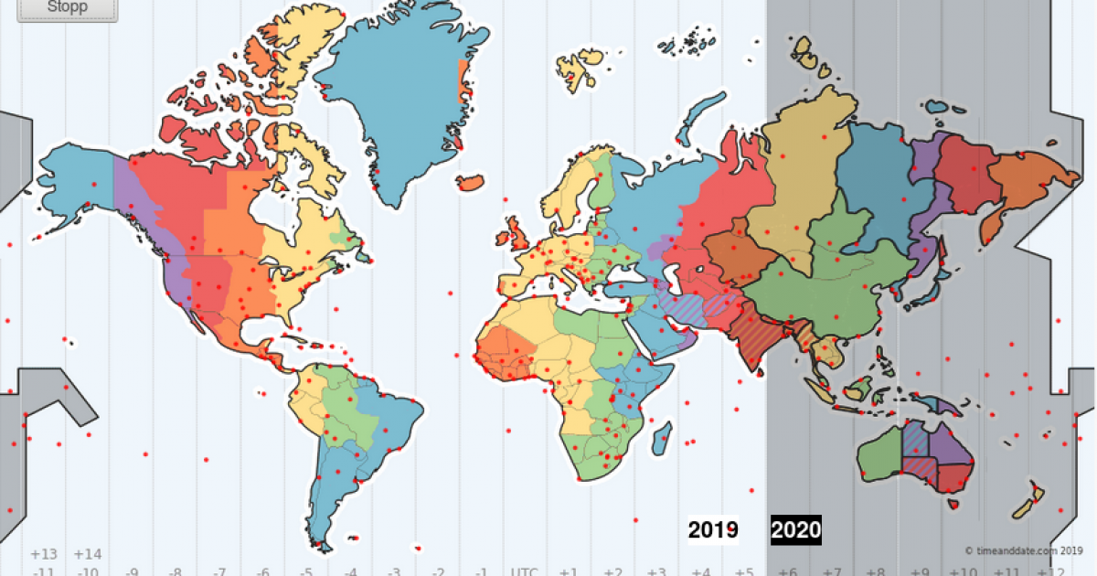 Silvester-Weltkarte – Neujahr 2022 weltweit