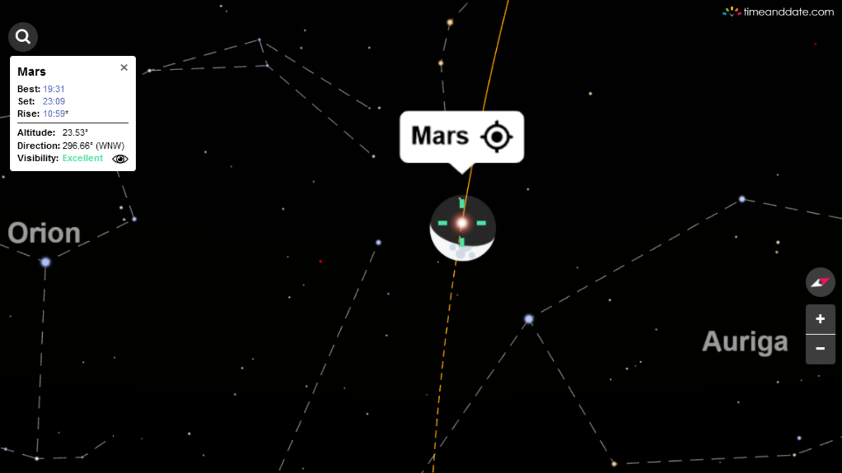 The Moon occults Mars in this screenshot from our Night Sky Map for Singapore on the evening of April 17, 2021.