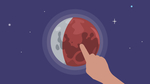 Vector illustration of a hand pointing out at an eclipsed moon.