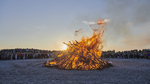 Midsummer night at the beach in Skagen with bonfire as symbol of long summer days.