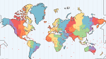 World map with time zones indicated in different colors