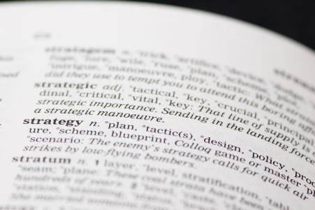 The word strategy written in a thesaurus.