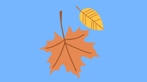 Falling autumn leaves on a blue background.