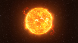 An artist rendering of the red giant star Betelgeuse using data elements from NASA.