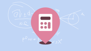 Illustration of a pink pin drop with a calculator inside