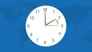 Illustration of clock with arrow moving back 1 hour.