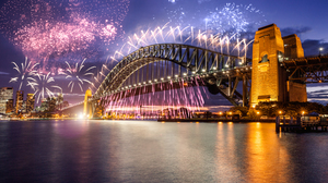 Fireworks over Sydney Harbour Bridge.